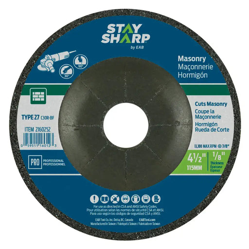 4-1/2" x 1/8" Masonry Grinding & Cutting Wheel for Angle Grinder