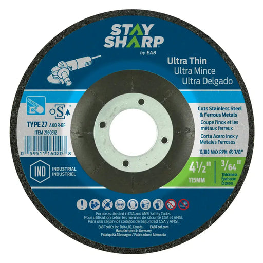 4-1/2" x 3/64" Ultra Thin Depressed Center Zip Disc for Angle Grinder