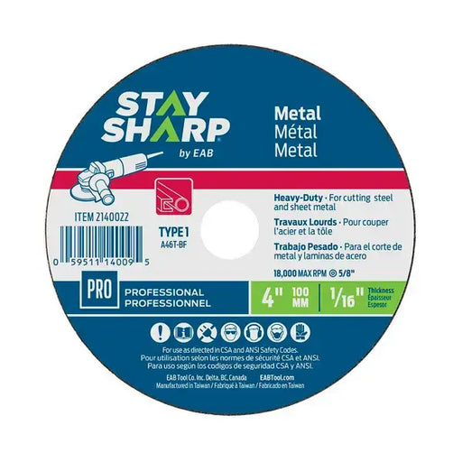 4" x 1/16" Metal Cut Off Zip Disc for Angle Grinder