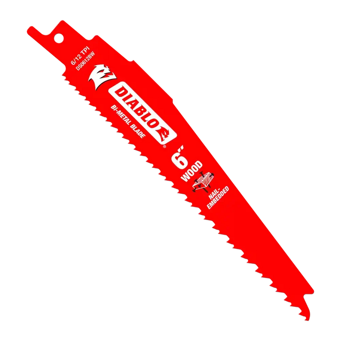 6" Diablo 6/12 TPI Bi-Metal Reciprocating Saw Blade for Nail Embedded Wood Cutting