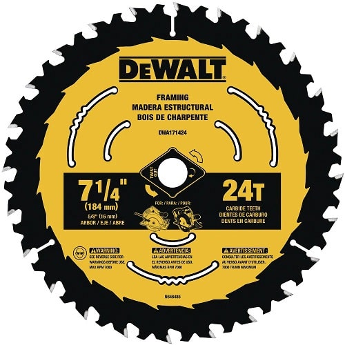 DeWalt 7-1/4" 24 tooth framing circular saw blade