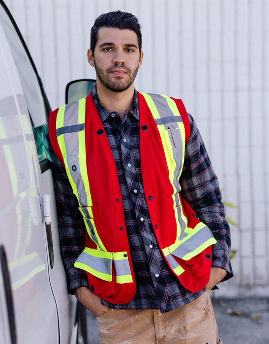 Forcefield surveyor's safety vest, red, worn