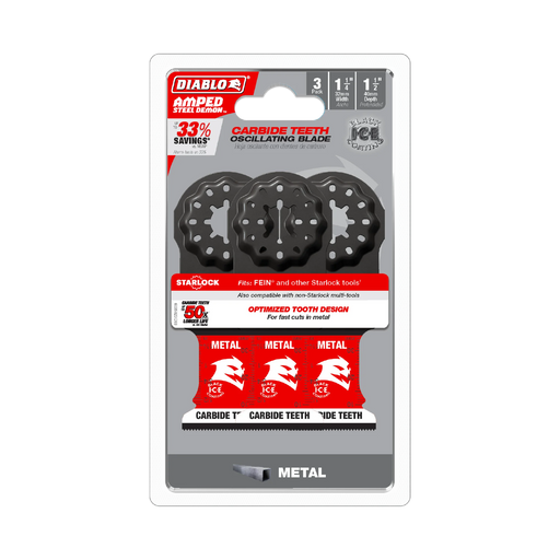 1-1/4" AMPED™ Steel Demon™ Starlock Carbide Teeth Oscillating Blades for Metal (3-Pack) DOS125CF3