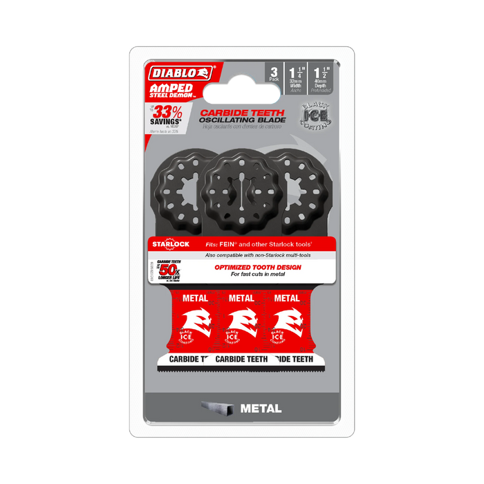 1-1/4" AMPED™ Steel Demon™ Starlock Carbide Teeth Oscillating Blades for Metal (3-Pack) DOS125CF3