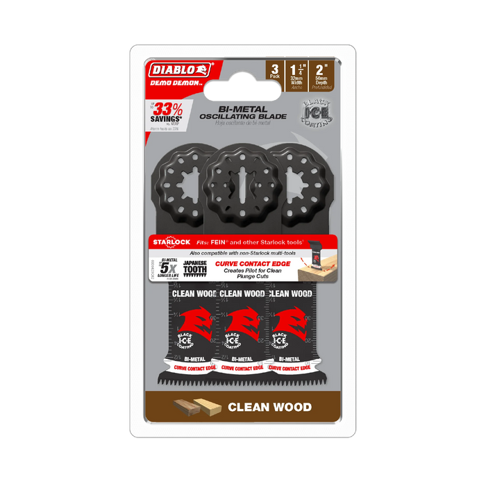 Diablo DOS125JBW3 Demo Demon Starlock Bi-Metal Oscillating Blades for Clean Wood 