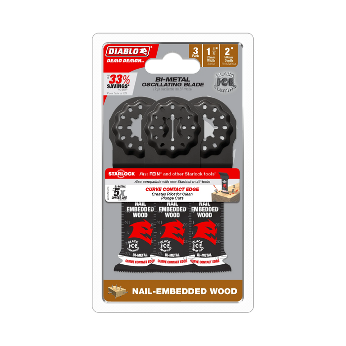 1-1/4" Diablo Demo Demon Bi-Metal Oscillating Blades for Nail-Embedded Wood 3 Pack