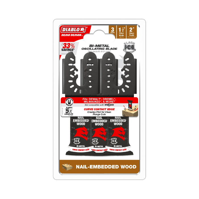Packaging of Diablo bi-metal oscillating blade with product details on a white background