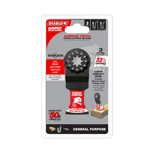 1-1/4" AMPED™ Demo Demon™ Starlock Carbide Teeth Oscillating Blades for General Purpose Cuts (3-Pack) DOS125CGP3