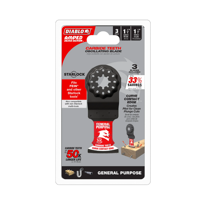 1-1/4" AMPED™ Demo Demon™ Starlock Carbide Teeth Oscillating Blades for General Purpose Cuts (3-Pack) DOS125CGP3