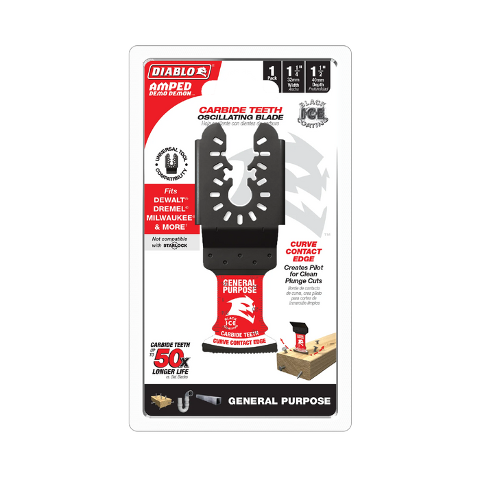 1-1/4" AMPED™ Demo Demon™ Universal Fit Carbide Teeth Oscillating Blade for General Purpose Cuts DOU125CGP