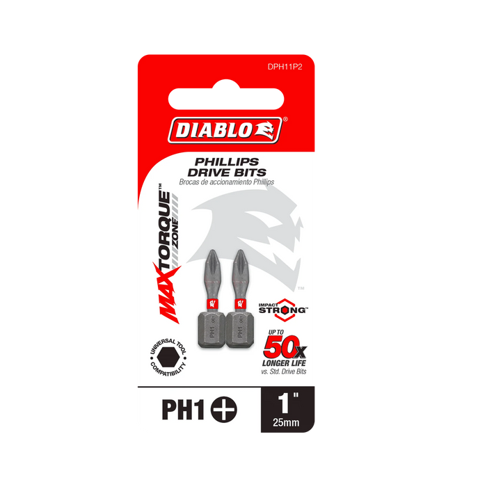 1" #1 Phillips Drive Bits (2-Pack) DPH11P2