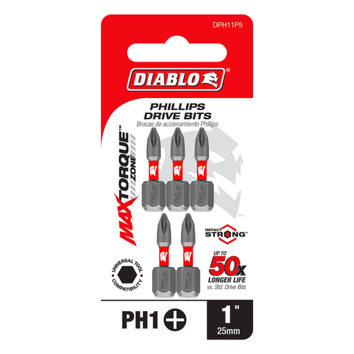 1" #1 Phillips Drive Bits (5-Pack) DPH11P5
