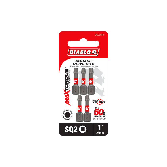 1" #2 Square Drive Bits (5-Pack)