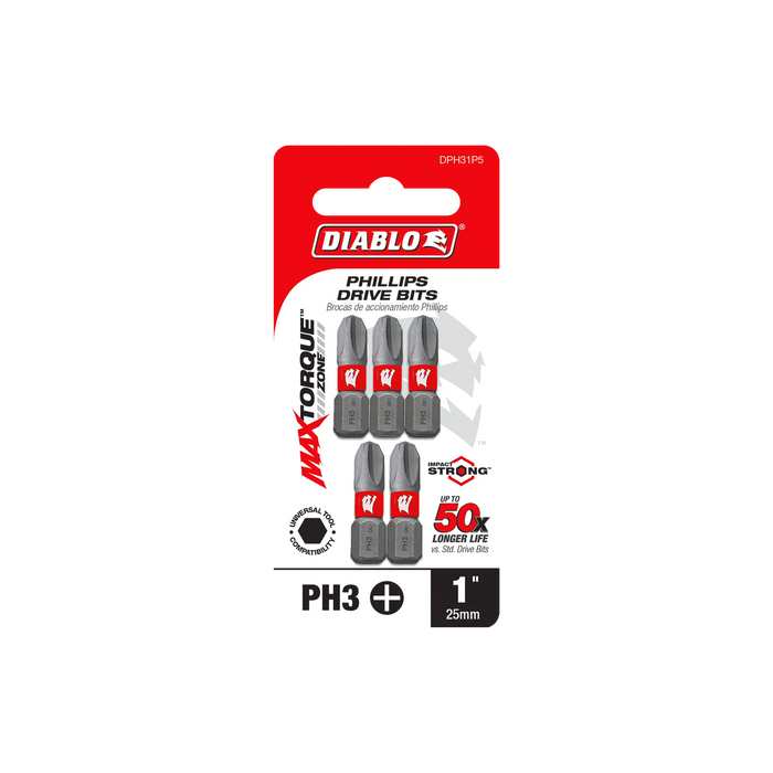 Diablo Phillips Drive Bits for 1/4" Hex Shank Drills