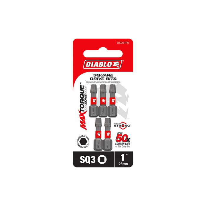 1" #3 Square Drive Bits (5-Pack)
