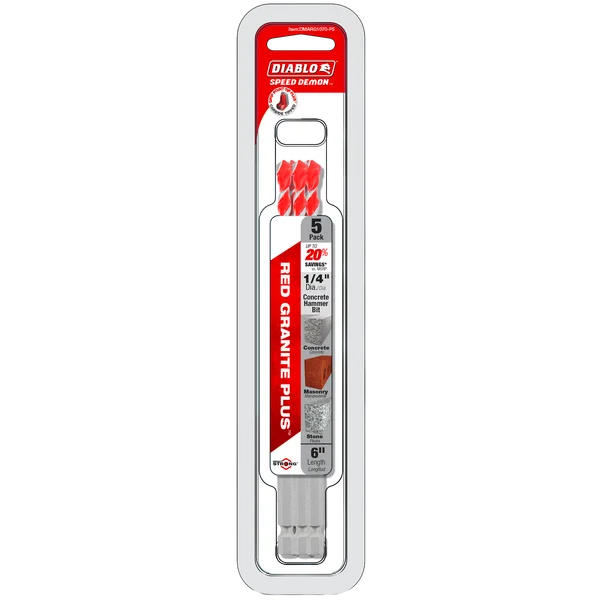 Diablo DMARG1070-P5 1/4" SPEEDemon Red Granite Carbide-Tipped Hammer Drill Bits