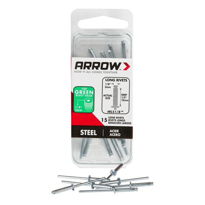 Arrow - 1/8" x 1/2" Long Steel Pop Rivets (15-Pack) - 04RLS18
