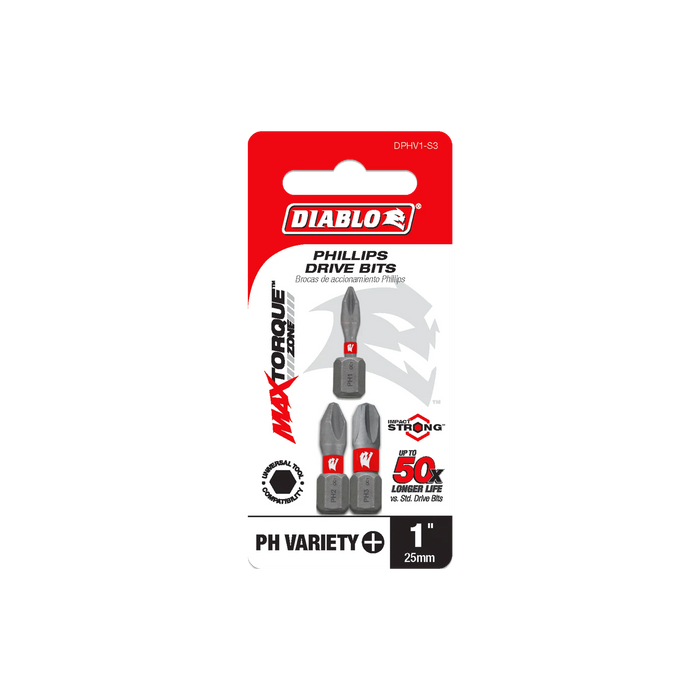 Diablo Phillips Drive Bits for 1/4" Hex Shank Drills