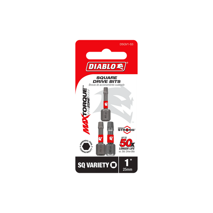 1" Assorted Square Drive Bits (3-Piece)