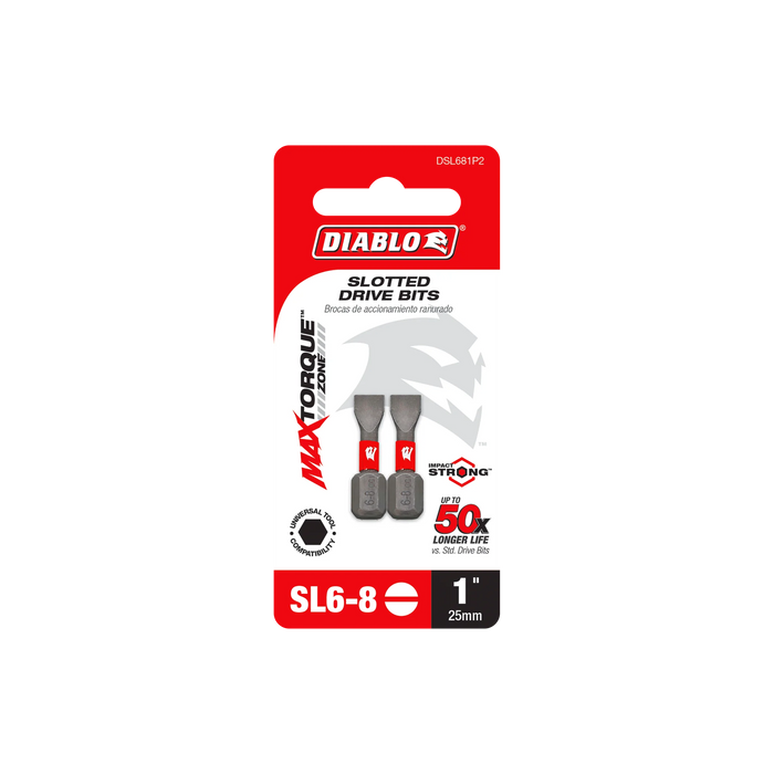 1" SL6-8 Slotted Drive Bits (2-Pack) DSL681P2