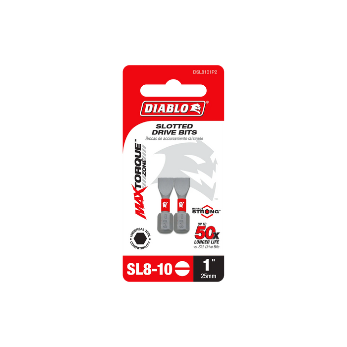 1" SL8-10 Slotted Drive Bits (2-Pack) DSL8101P2