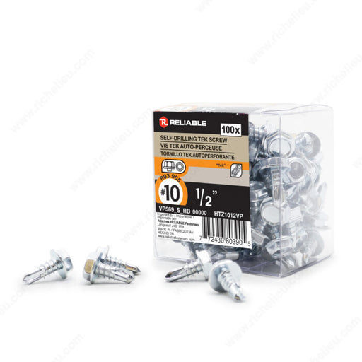 #10 by half inch zinc plated hex head self drilling tek metal screws pack