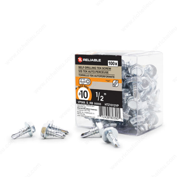 #10 by half inch zinc plated hex head self drilling tek metal screws pack