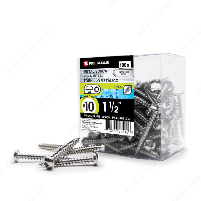 #10 by one and a half inch stainless steel pan head self tapping square drive metal screws 