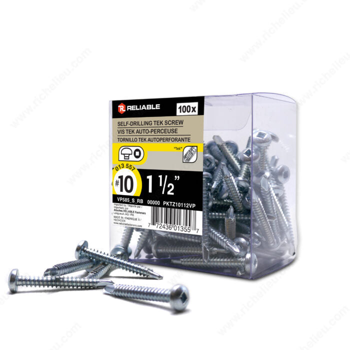#10 by one and a half inch Zinc Pan Head Self Drilling Tek Metal Screws 100/Pack