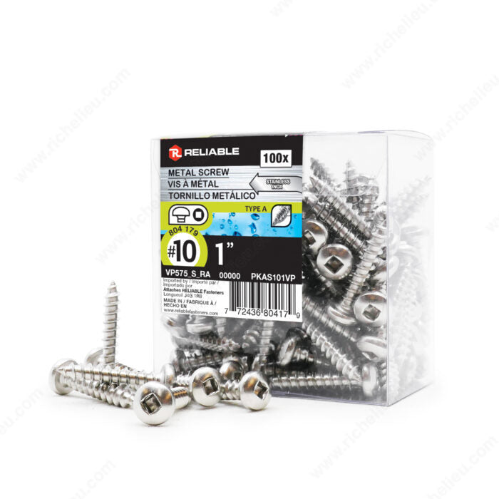 #10 by one inch stainless steel pan head self tapping square drive metal screws 
