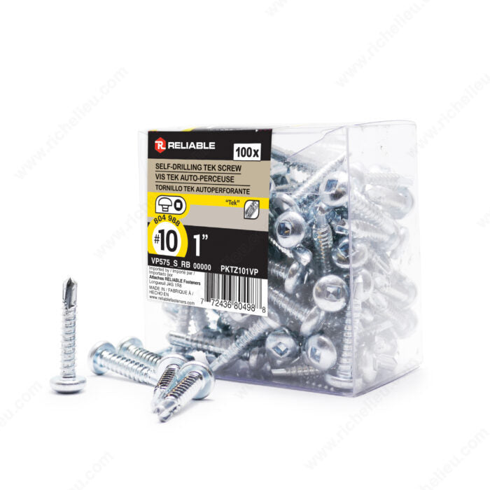 #10 by one inch Zinc Pan Head Self Drilling Tek Metal Screws 100/Pack