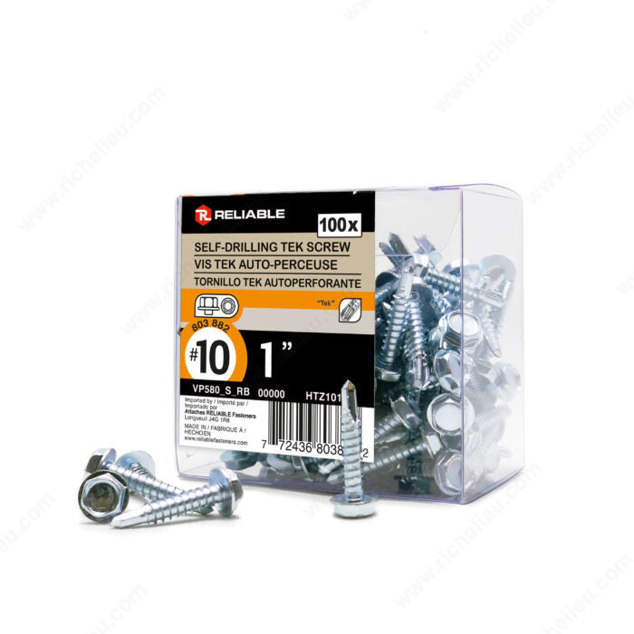 #10 by one inch zinc plated hex head self drilling tek metal screws pack