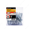 #10 by three inch flat head zinc silver colour square drive wood assembly screws. 100 pieces per pack.