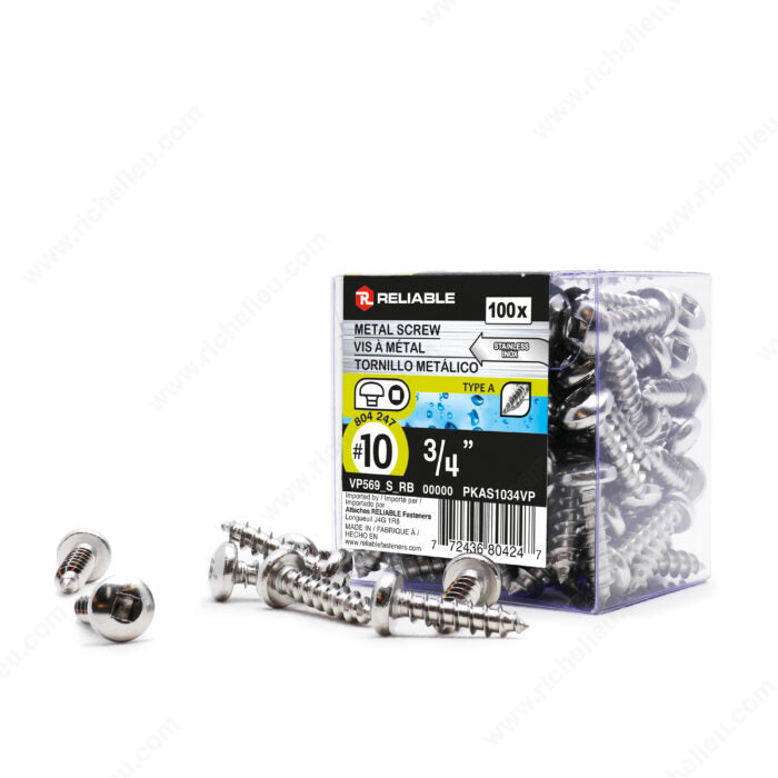 #10 by three quarter inch stainless steel pan head self tapping square drive metal screws 
