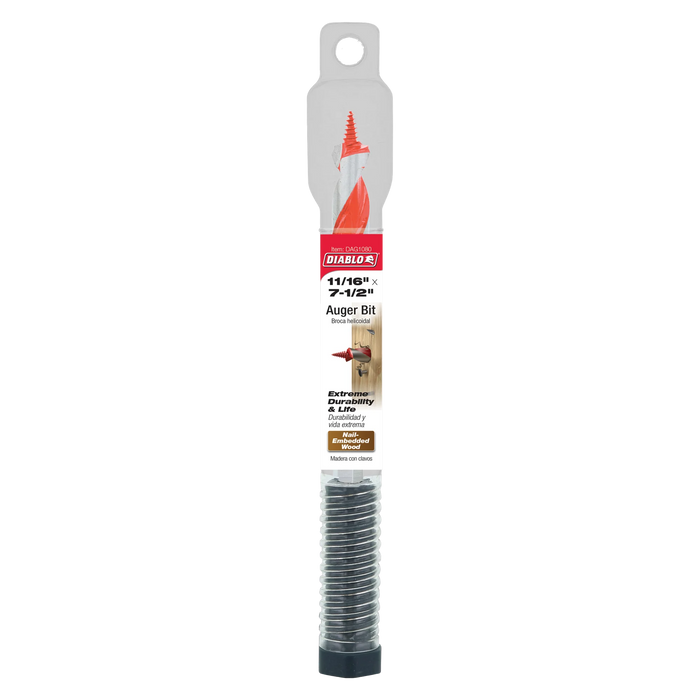 11/16" x 7-1/2" Auger Bit for Wood & Nail-Embedded Wood