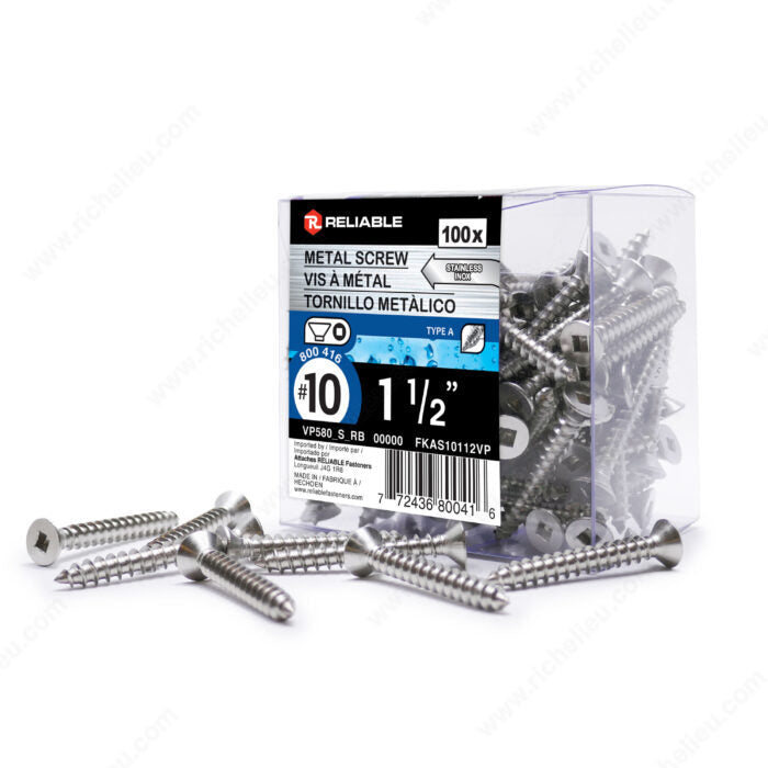 #10 by one and a half inch stainless steel flat head self tapping metal screws pack
