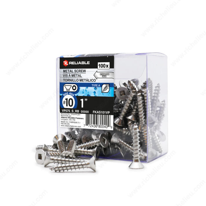 #10 by one inch stainless steel flat head self tapping metal screws pack