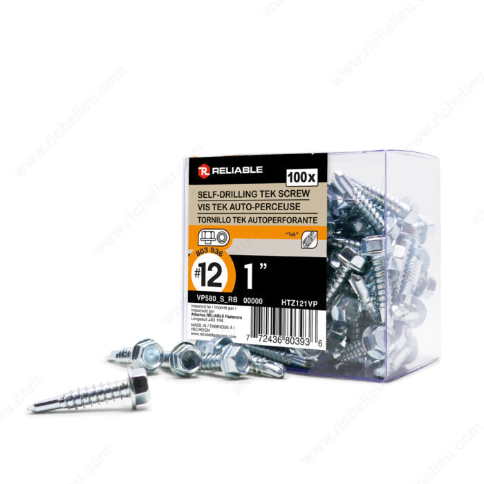 #12 by one inch zinc plated hex head self drilling metal tek screws pack