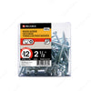 #12 by two and a half inch flat head zinc silver colour wood assembly screws. 100 pieces per pack.