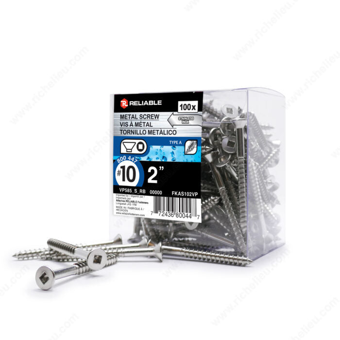 #10 by two inch stainless steel flat head self tapping metal screws pack