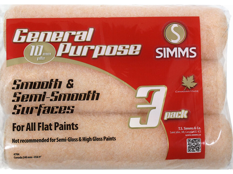 Simms 4704 general purpose roller refill 3-pack, 9-1/2 in. x 10 mm