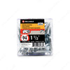 #14 by one and half inch flat head square drive zinc silver colour wood screws. 100 pieces per pack.