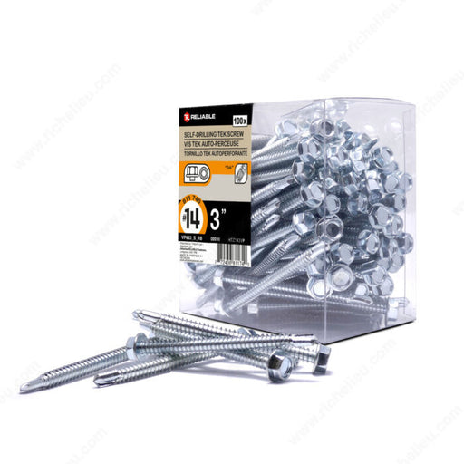 #14 by three inch zinc plated hex head self drilling tek metal screws pack 