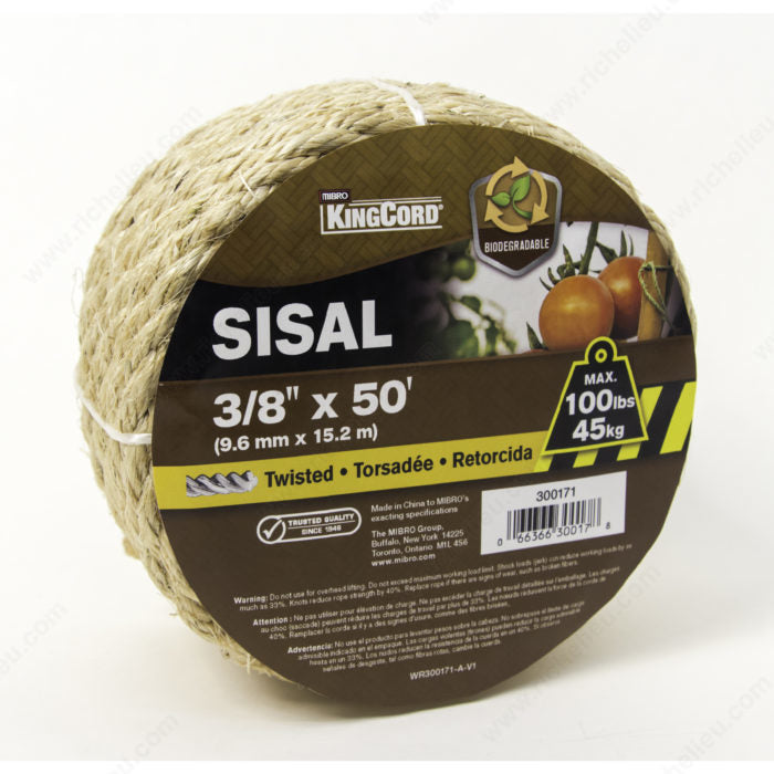KingCord - 3/8" x 50' Twisted Sisal Twine - 300171BGV10
