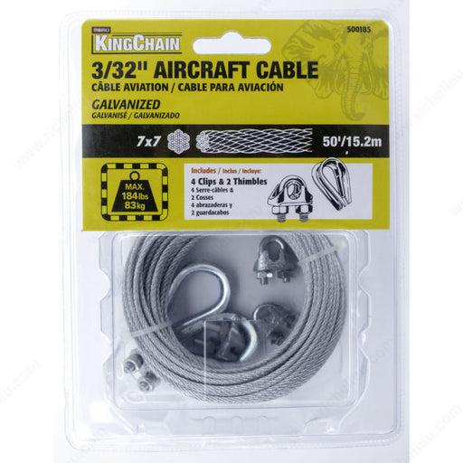 King Chain - 3/32" x 50' Galvanized Aluminum Aircraft Cable - 500185