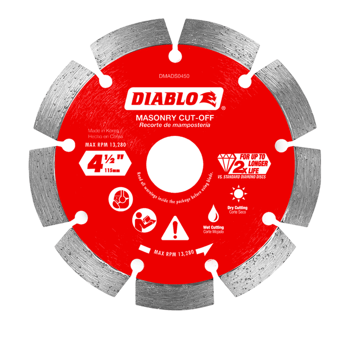 Diablo Diamond Segmented Masonry Cut-Off Blade for Concrete, Brick and Block, 4-1/2 in.