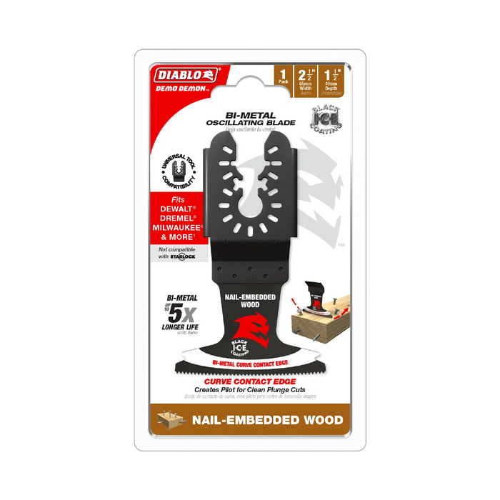 Packaged Diablo oscillating tool blade on a white background