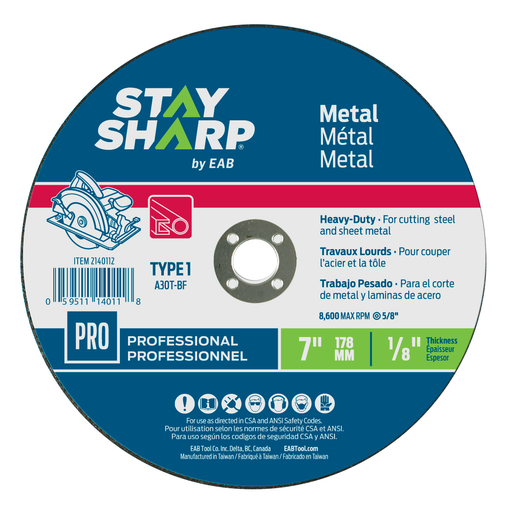 EAB Stay Sharp 7 in. x 1/8 in. Metal Cut-Off Wheel, Type 1