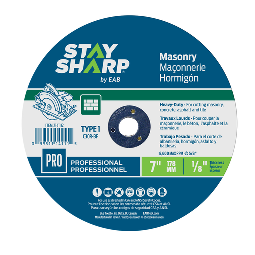 EAB Stay Sharp 7 in. x 1/8 in. Masonry Cut-Off Wheel, Type 1