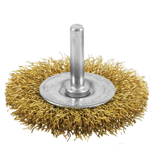 Coarse crimped brass coated wire wheel, 2-1/2 in., 1/4 in. shank